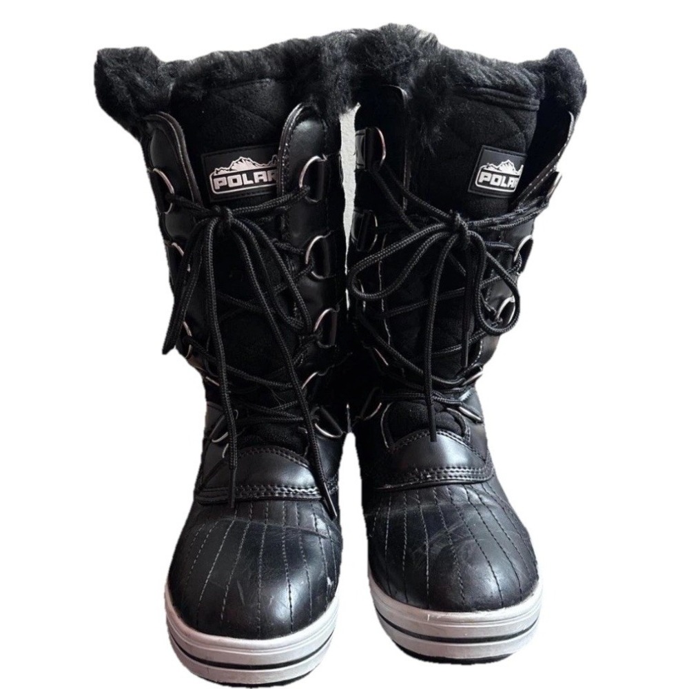 Polar Winter Snow Boots Women's US 8 EU 39 Black Faux Fur Lace-Up Comfortable